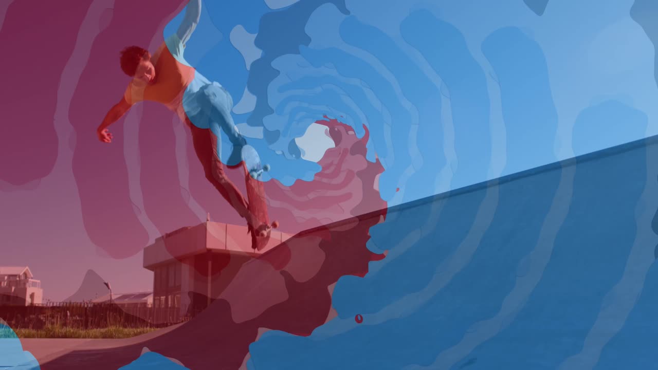 백인 남자 스케이트보딩에 대한 다채로운 스 ⁇ 의 애니메이션