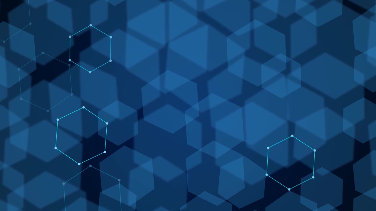 Abstract Blue Background with Floating Hexagonal Patterns and Digital Connections