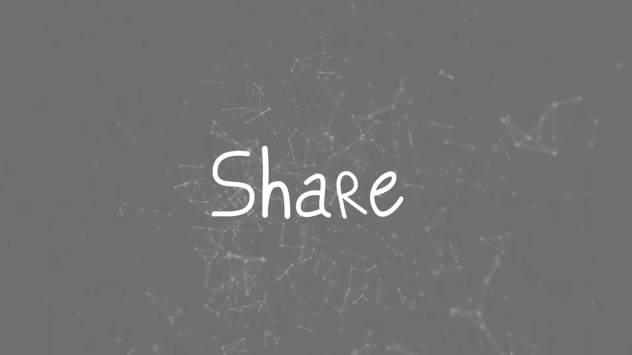 Animation of share text and shapes on black background