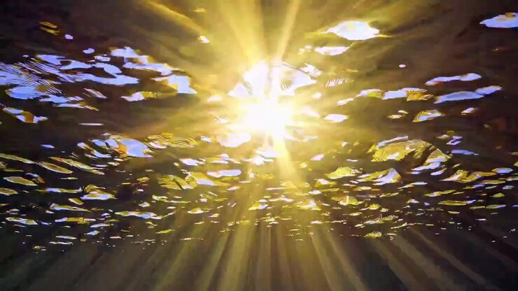 Sunlight Rays Piercing Through Rippling Water Surface