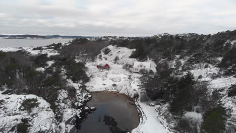 aerial of hellevika during winter. norway 4k drone