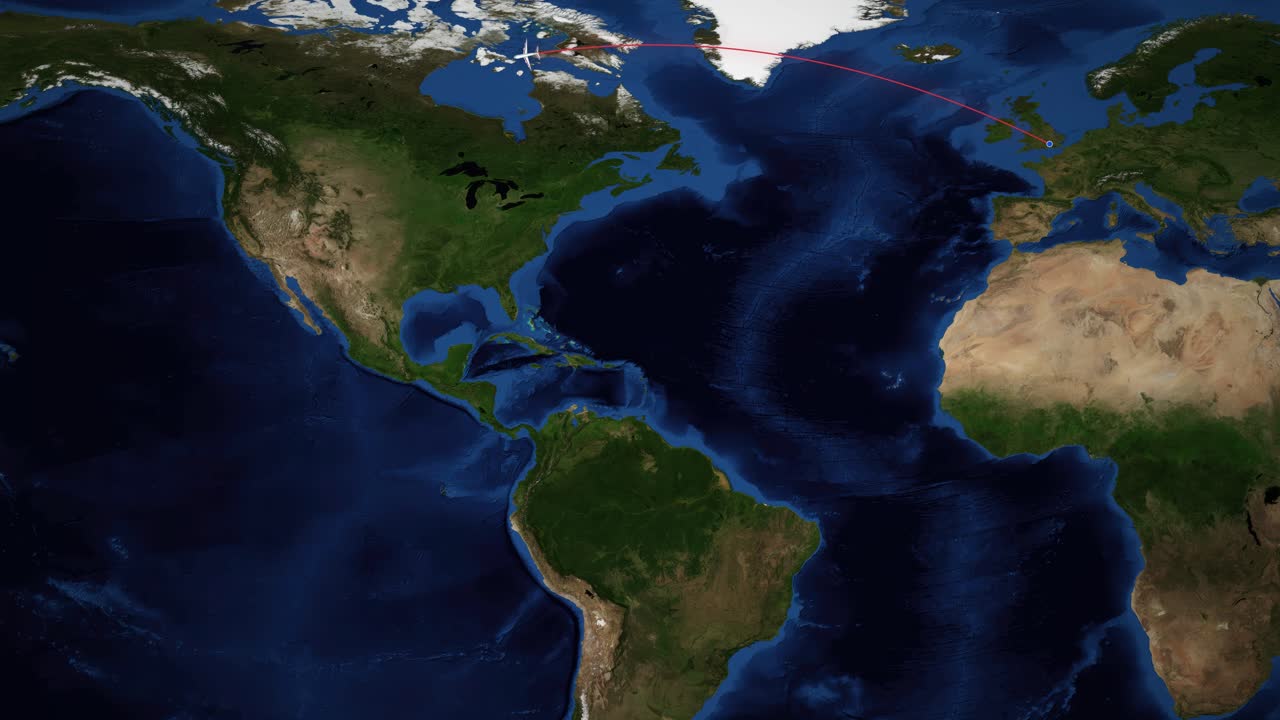Trajeto de Voo Animado de Londres para Vancouver em um Mapa-Múndi