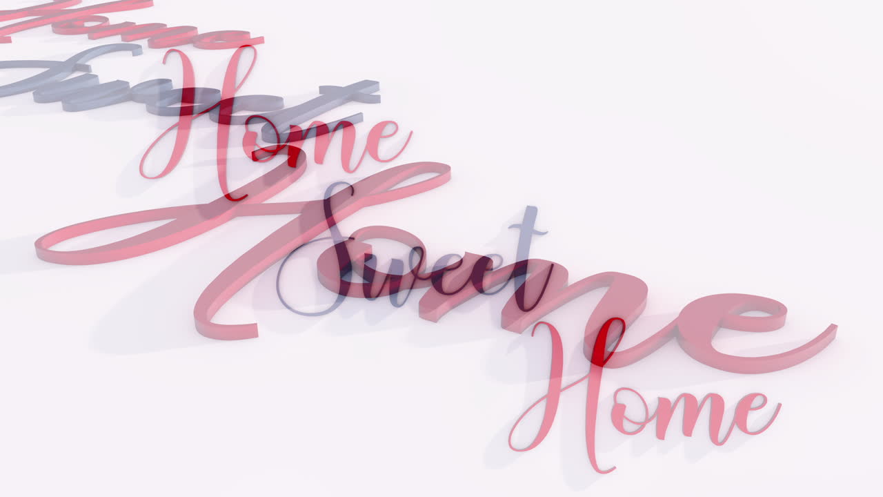 Cursive red and blue text &amp;quot;Home Sweet Home&amp;quot; 3D render against a white background