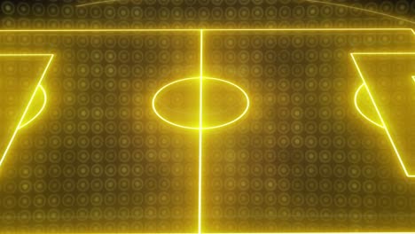 animation of yellow neon sports stadium over circles in row on black background