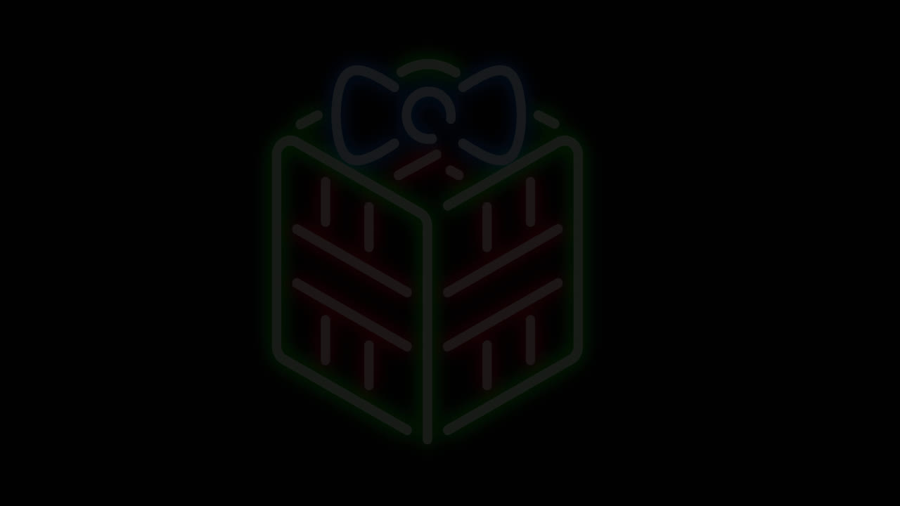 анимация неонового рождественского подарка на черном фоне