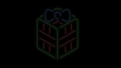 animation of neon christmas present on black background