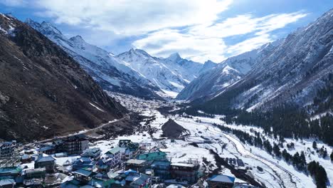 snowy mountain valley village