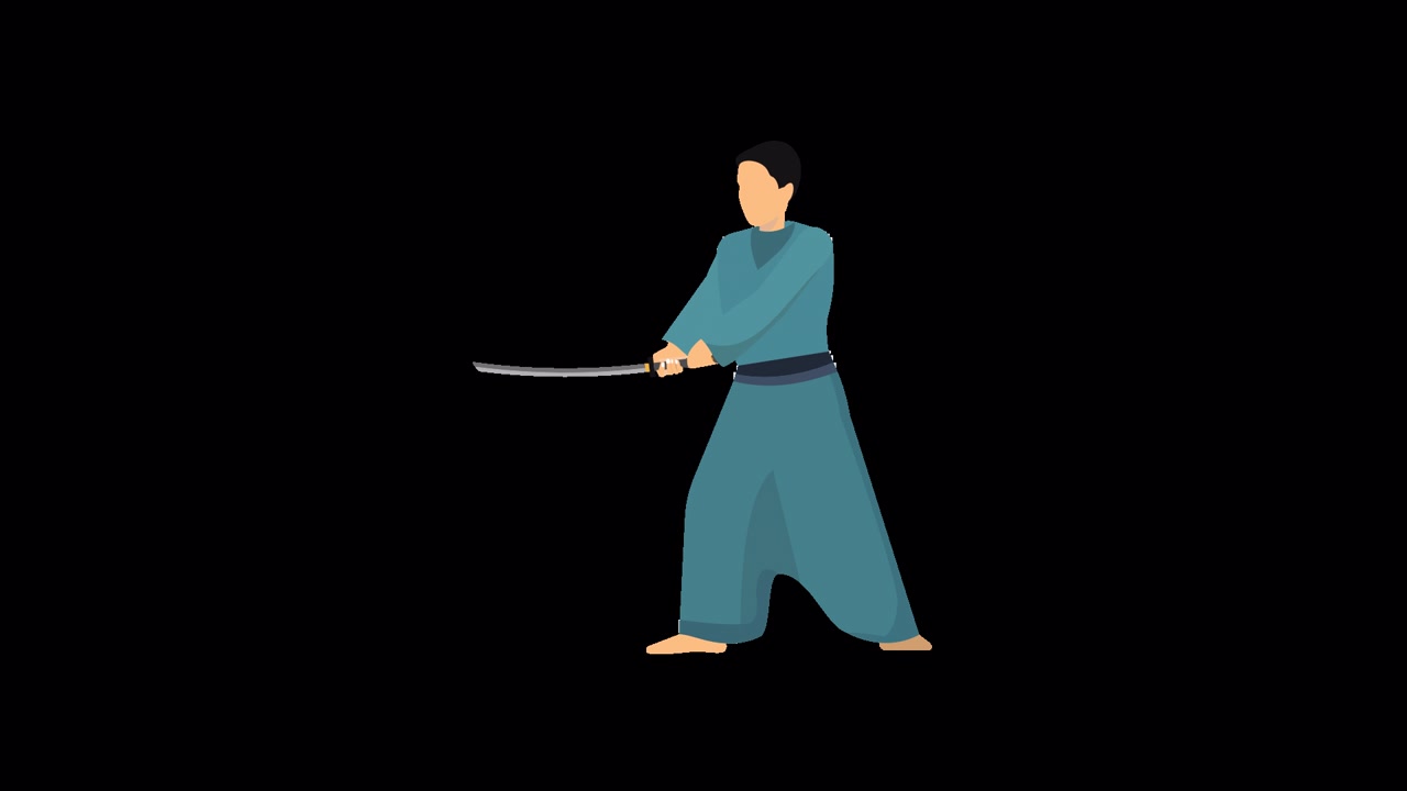 Artista marziale animato che impugna una spada katana