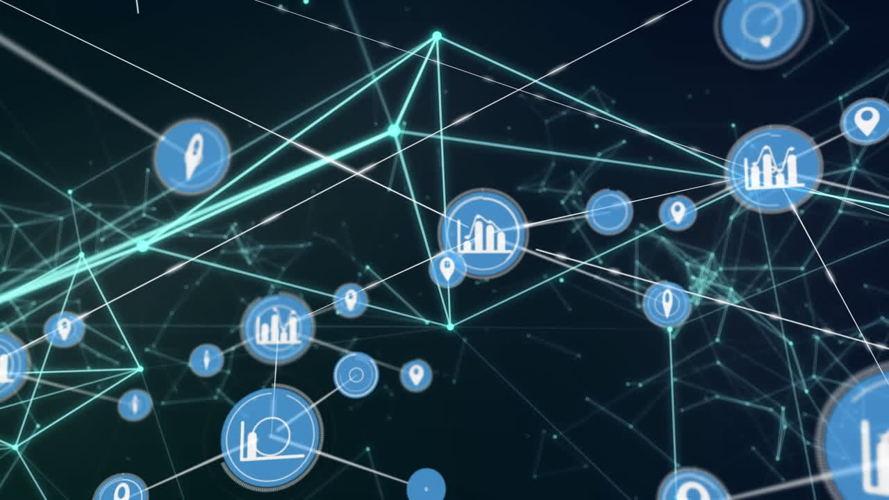 Animation of connected icon over connected dots against black background