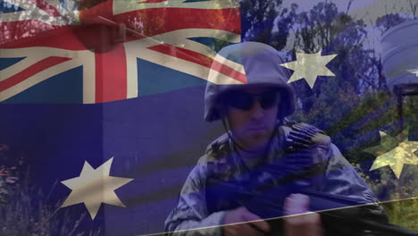 animation of flag of australia over diverse soldiers