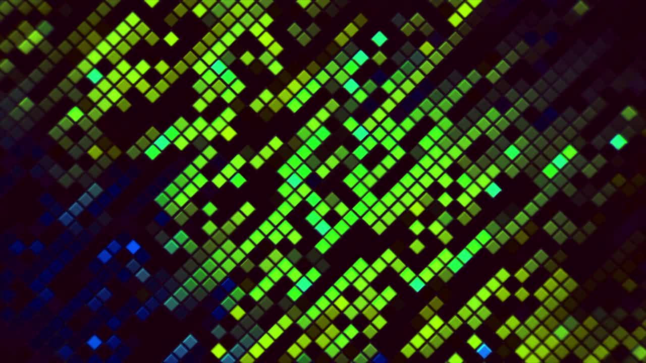 patrón geométrico abstracto con píxeles verdes, azules y amarillos