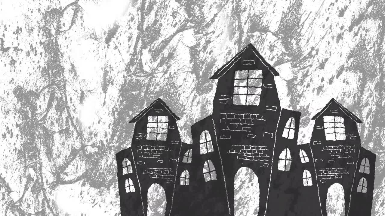 움직이는 회색 배경에 할로윈 유령집의 애니메이션