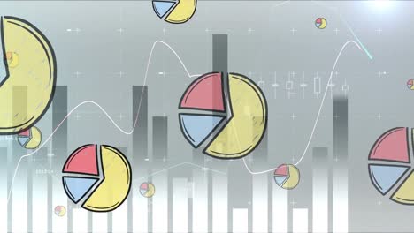 Animation-Der-Datenverarbeitung-Mit-Diagrammen-Auf-Grauem-Hintergrund
