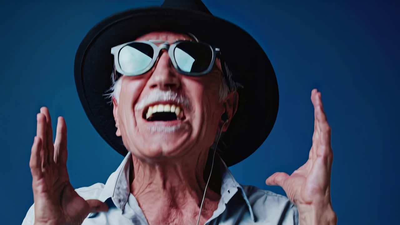 Happy Senior Man Listening to Music