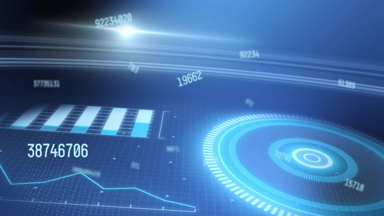 Animation of scope scanning and data processing over blue background