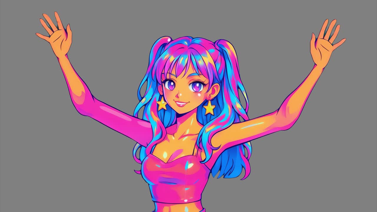 Animazione con illustrazione vivace di ragazza anime, video 4K trasparente, green screen