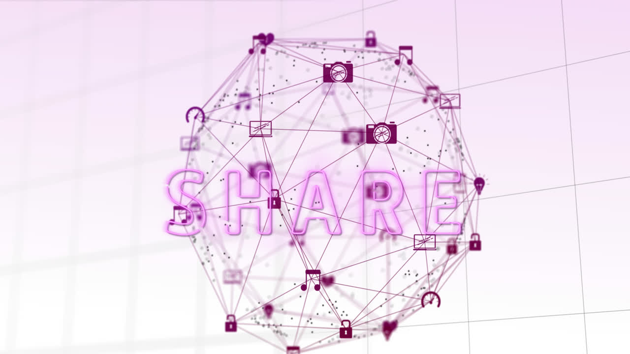 Share text over Globe of digital icons against grid lines
