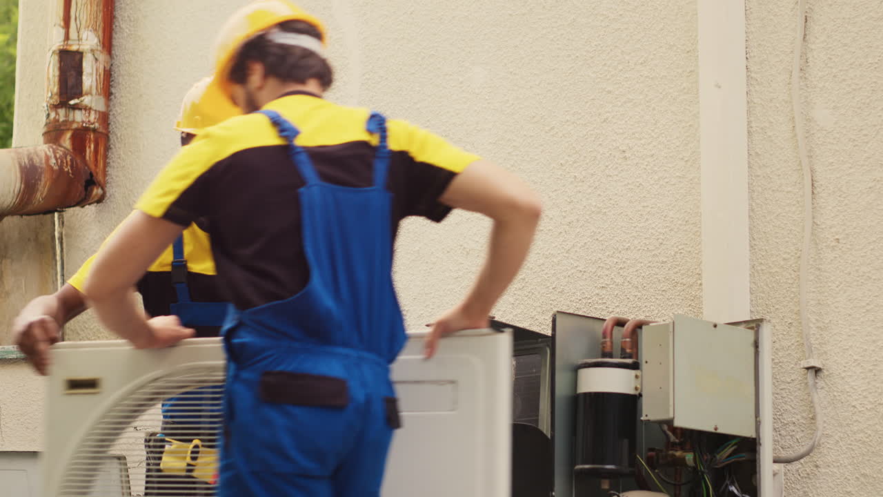 Specialister arbejder sammen på HVAC-systemet