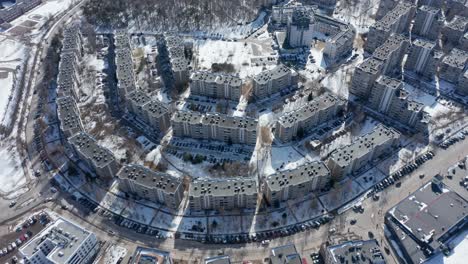 dormitory district of soviet architecture in vilnius drone aerial rotating shot