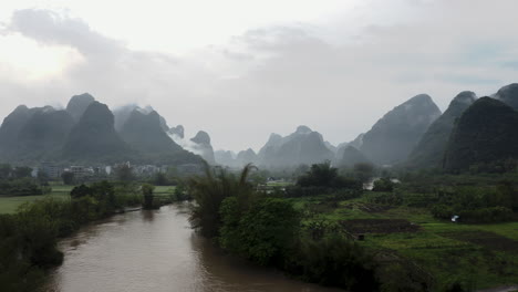 chinese yulong river and agricultural farmland in remote countryside