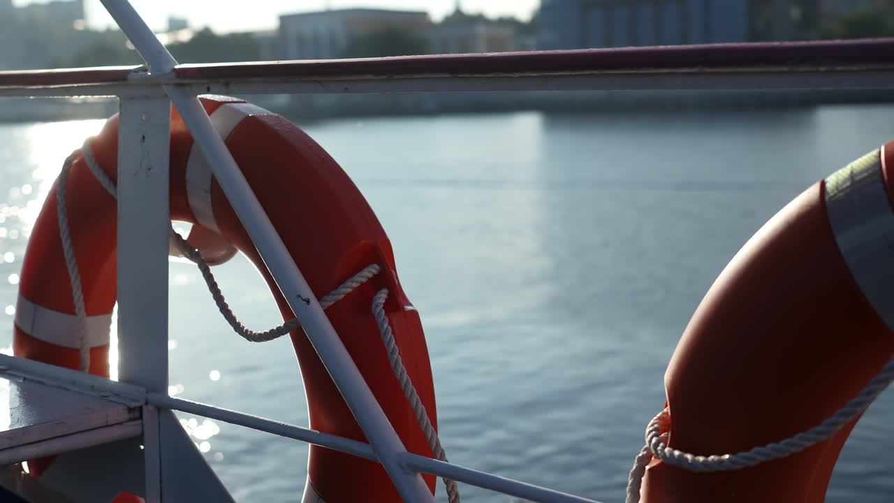 Lifebuoys on a Boat near Water