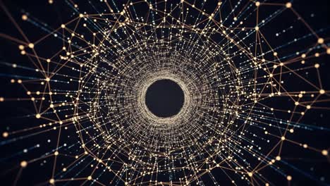 a captivating visual journey through a web of interconnected nodes and lines, guiding the eye towards a central point of infinite depth and complexity