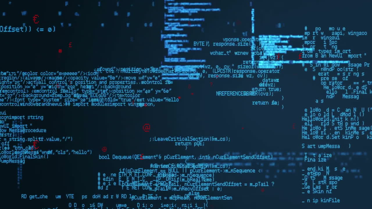 Animation of data processing on black background