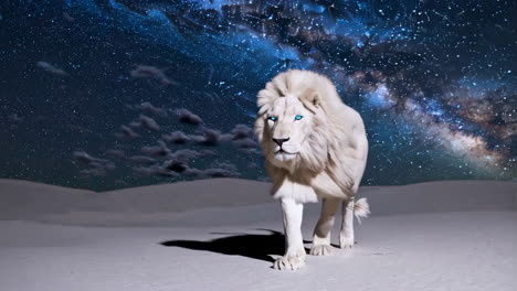 majestic white lion under a starry night sky