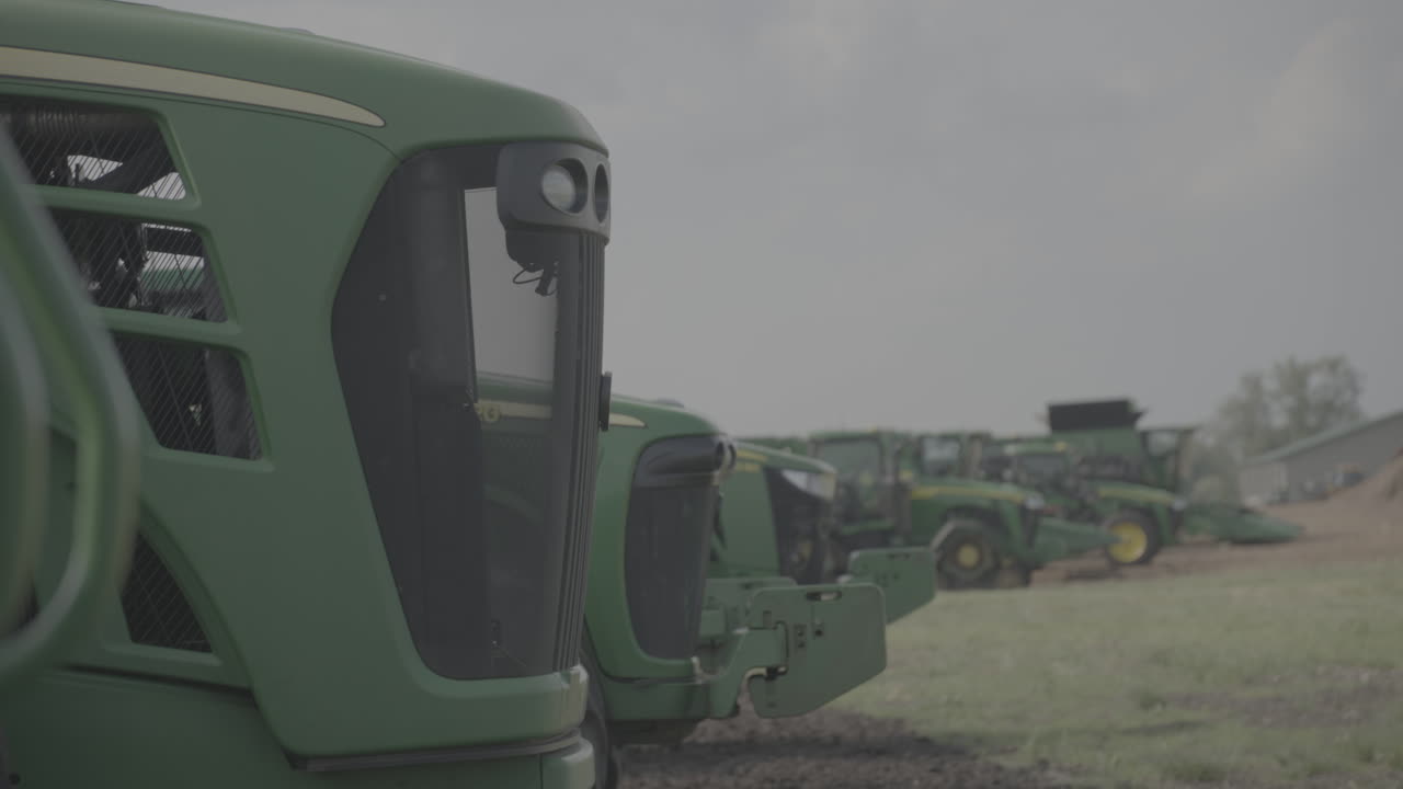 Farm machinery lineup on a farm in Iowa