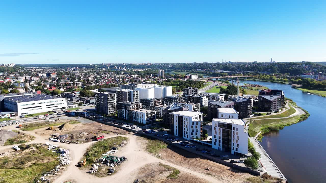 New and modern European apartment buildings, aerial view