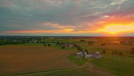 aerial view of sunset over amish farmlands in pennsylvania in june