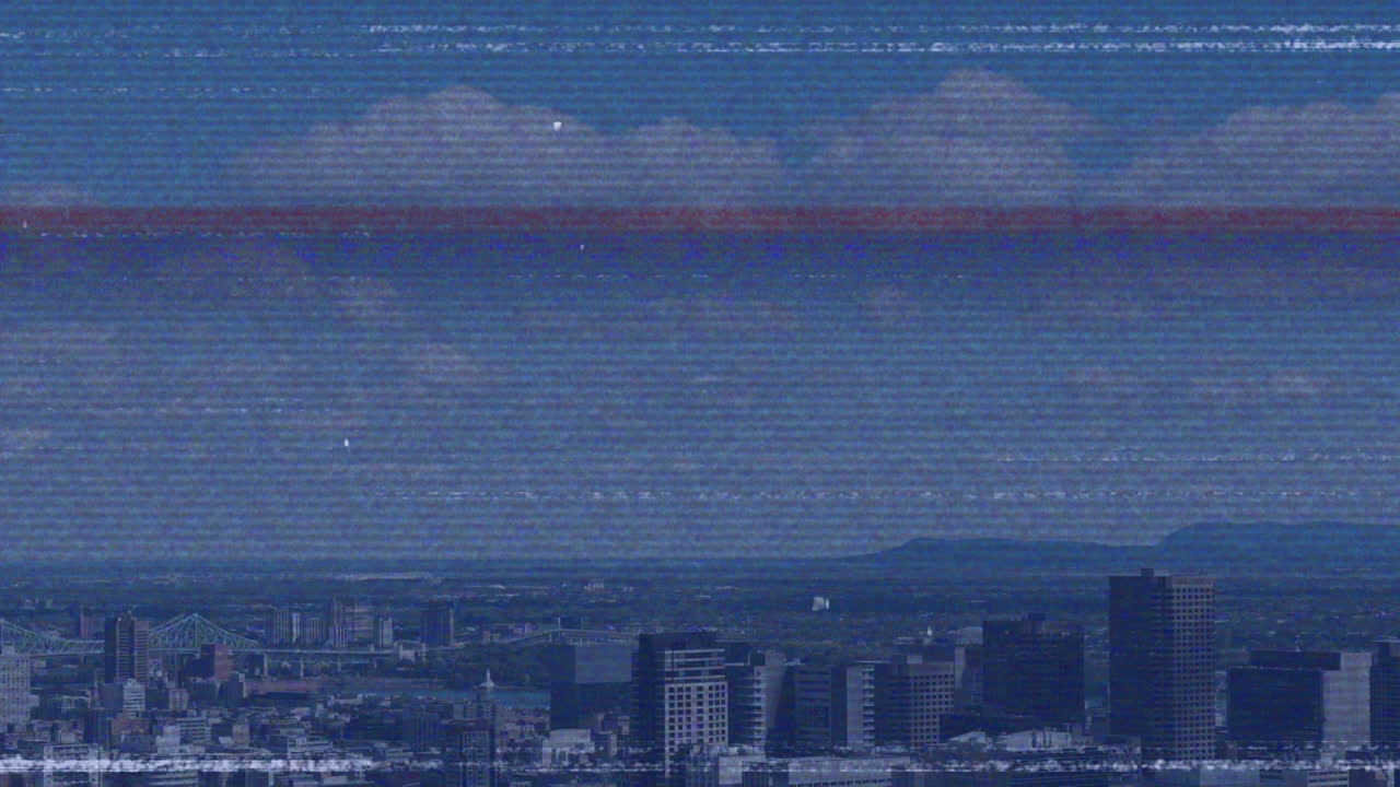 Animation of interference over cityscape and blue sky