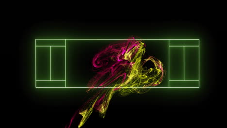 neon green tennis court lines with swirling pink and yellow animation over