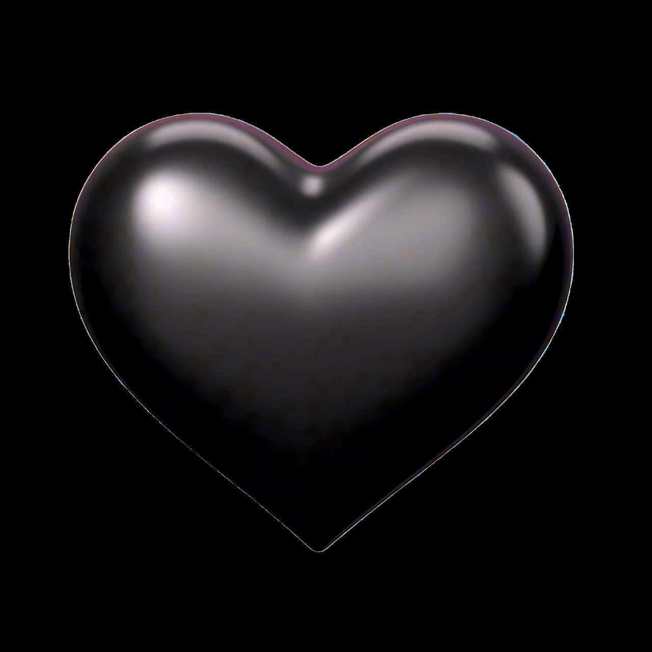 Glossy black heart shape animation isolated asset, transparent 4K video, alpha channel, ProRes 4444