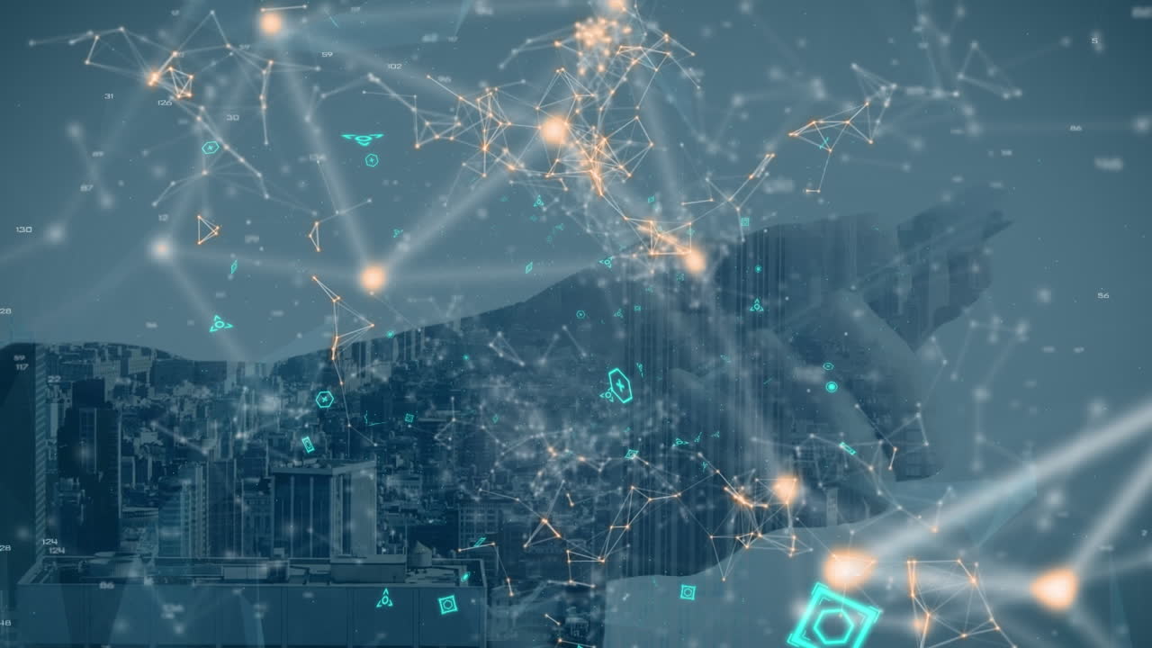 animación del texto de suscripción sobre el paisaje urbano