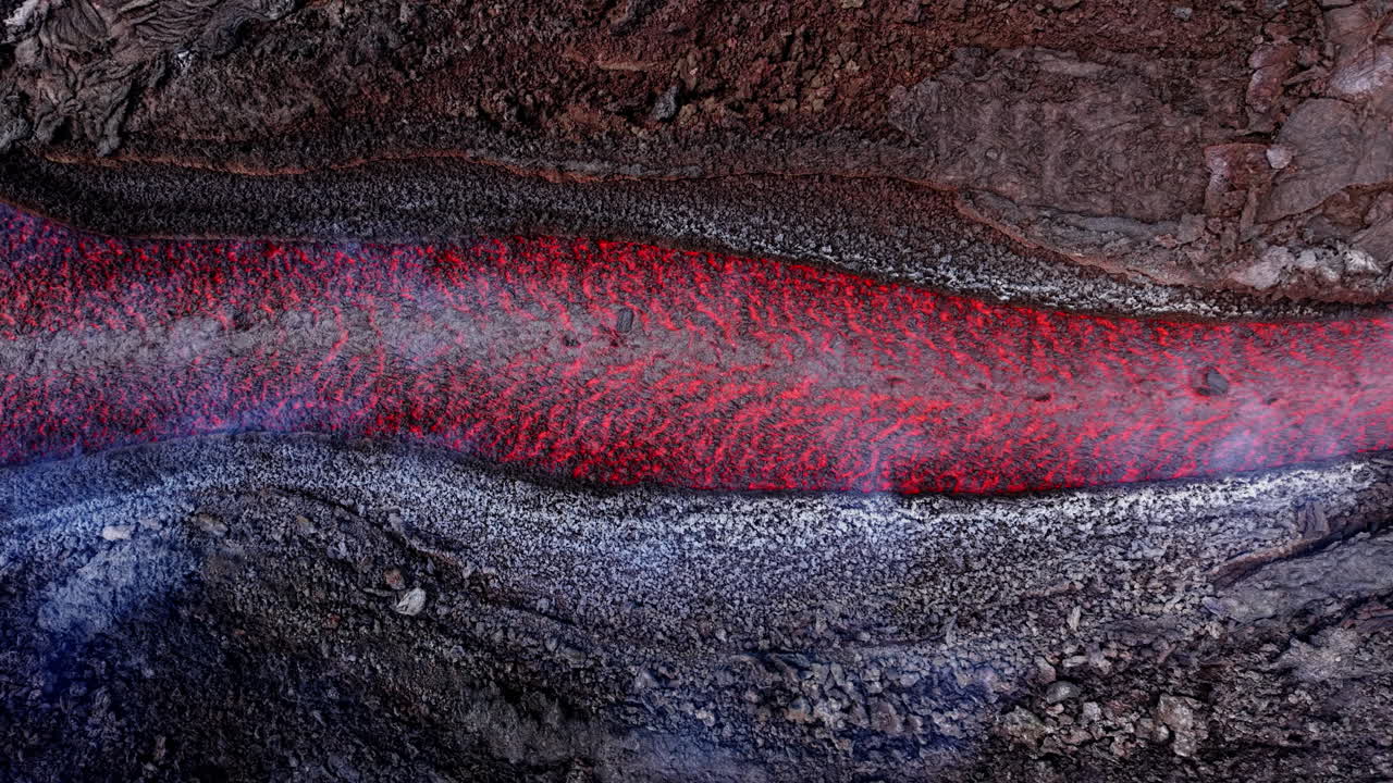 Molten lava flows on Mount Etna in Sicily, showcasing natural beauty