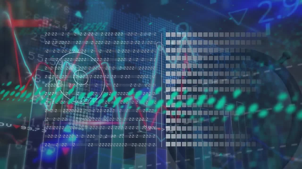 animación del procesamiento de datos sobre un fondo azul