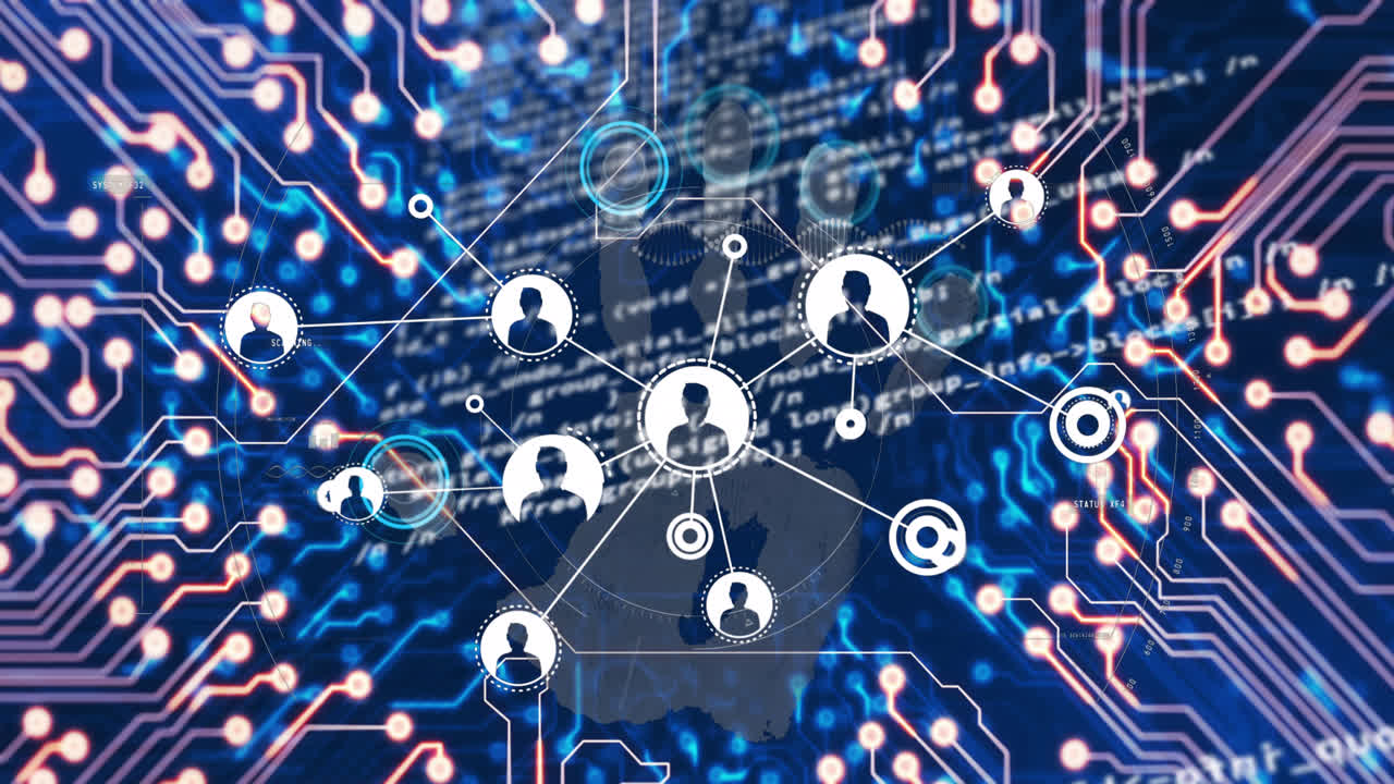 파란색 배경 위의 데이터 처리 애니메이션