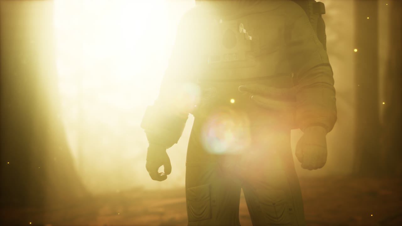 astronauta solitario en el bosque oscuro