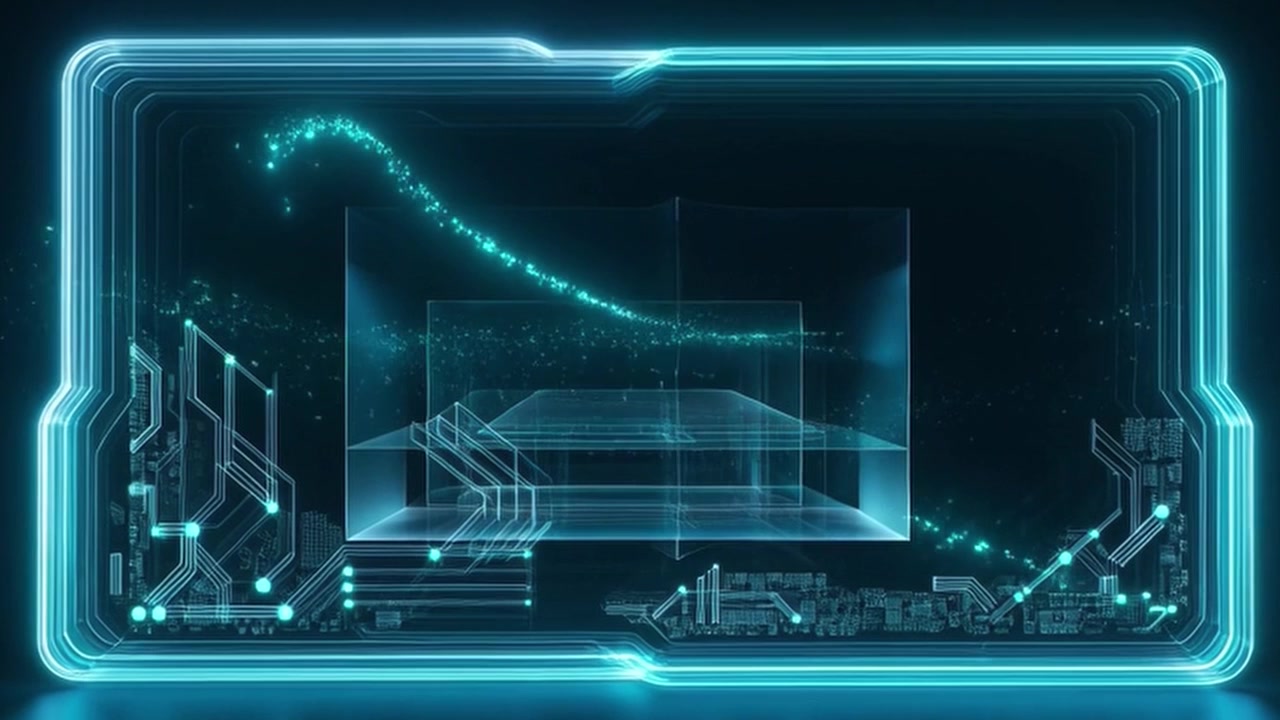 Futuristic Digital Interface with Glowing Circuitry and Floating Particles
