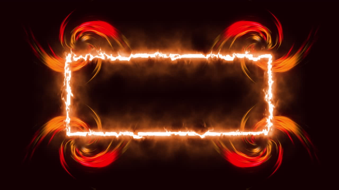 Animation of rotating orange and red shapes over burning flame on black background
