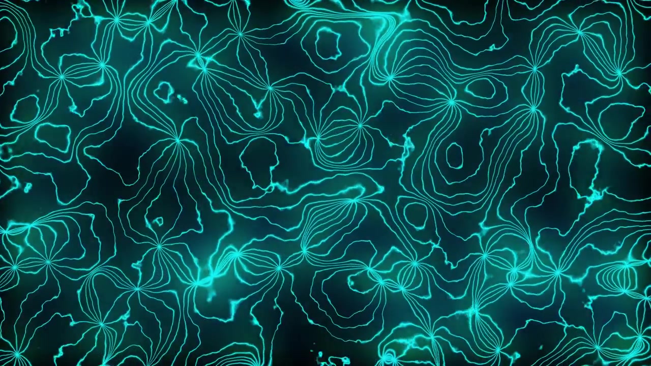 Cyan topographic electric web network flowing on black background seamless loop