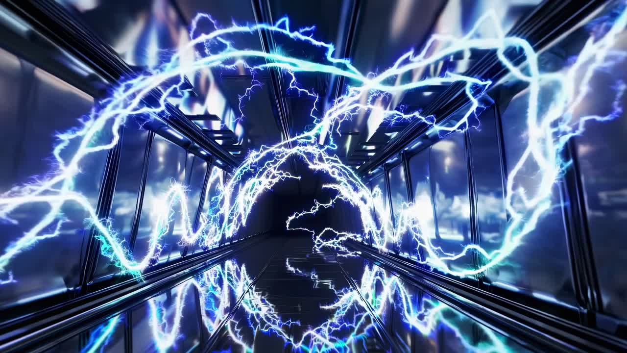Futuristic Tunnel with Electric Lightning