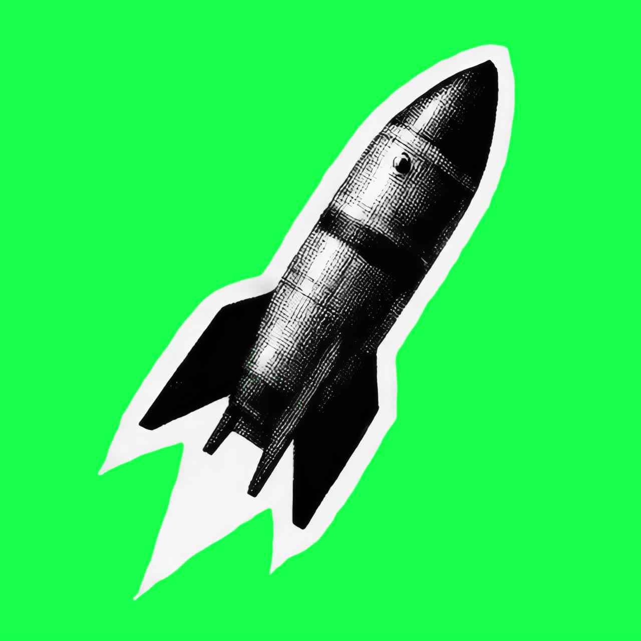 Retro rocket illustration animation, transparent 4K video, green screen