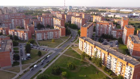 AERIAL-Drone-Shot-of-a-Residential-District-Mogiliovas-in-Klaipeda,-Lithuania