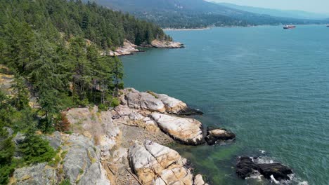 Aerial-view-of-North-Vancouver-coastline,-Lighthouse-Park,-BC,-Canada