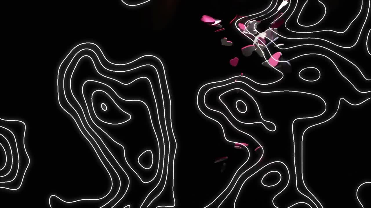 Animation of white lines over pink hearts