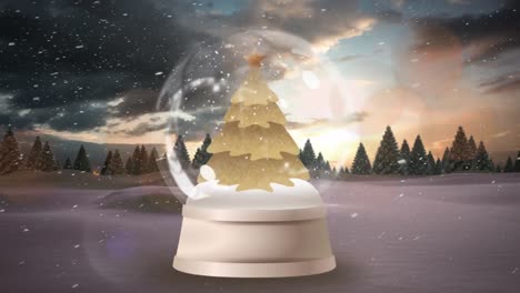 Animation-Der-Weihnachtsschneekugel-über-Der-Winterlandschaft