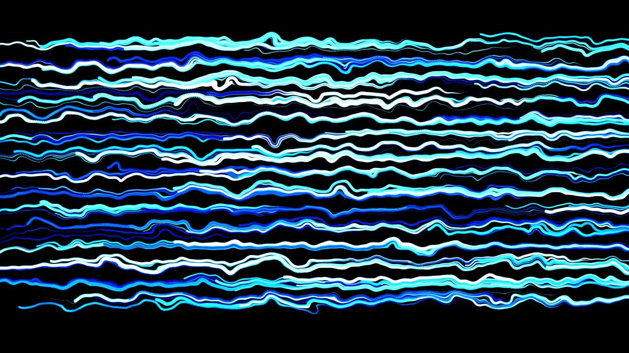 abstract creative looped bg: 표면에 파란색 트레일처럼 휘어지는 선으로 휘어진 선이 휘어져 있는 모양으로, 휘어질 소음처럼 회전하는 패턴을 형성한다. abstract 3d looping flowing animation as bright creative festive bg.