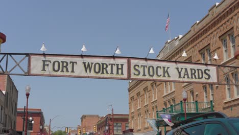 Establishing-shot-of-the-Fort-Worth-Stock-Yards-in-Fort-Worth,-Texas